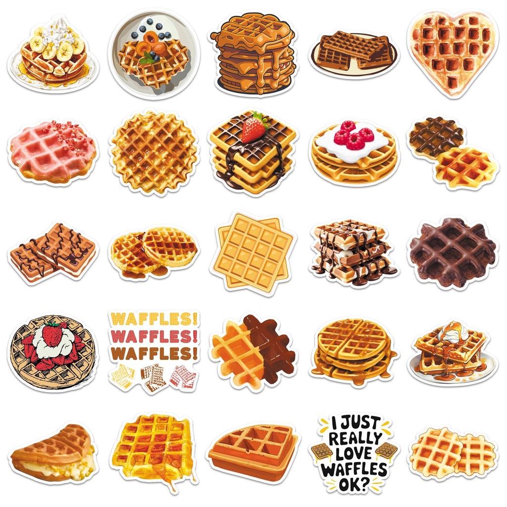 50 Creative Waffle Food Stickers for Notebooks & Power Banks - No Cutting Needed
