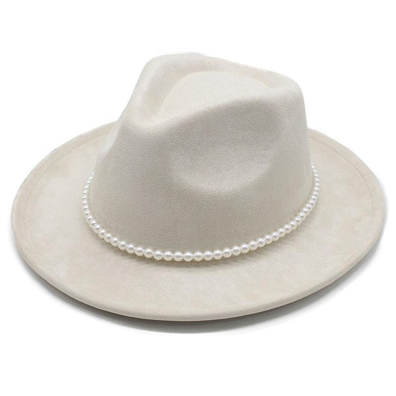 European and American new pearl accessories suede top hat western cowboy hat fashion versatile big brim sunshade jazz hat