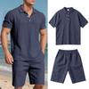 Men's European Summer Linen Polo Shirt and Shorts Set - Breathable, Casual, Loose Fit