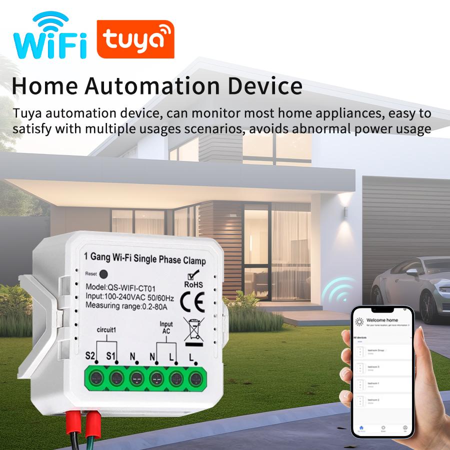 Smart WiFi Energy Meter Current Sensor - LED Lighting/Solar KWH Monitor 100-240V Real-time Stats and Power Consumption Tracker