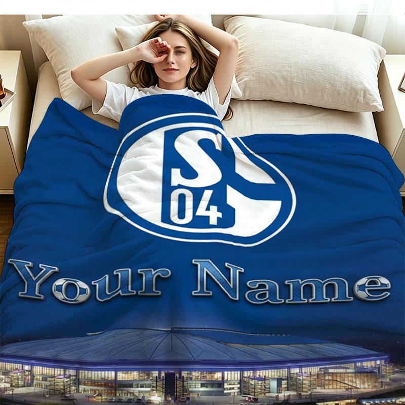 1PC FC Schalke 04 Custom Name Patterned Flannel Blanket Suitable For All Seasons for Home Decor Warmth and Comfort Gifts Holiday Present