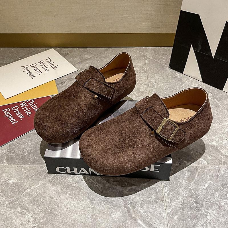 Retro Matte Borken Shoes Women's 2025 Autumn New Flat-bottomed Buckle Casual Inner Height Increase One-pedal Loafers Women