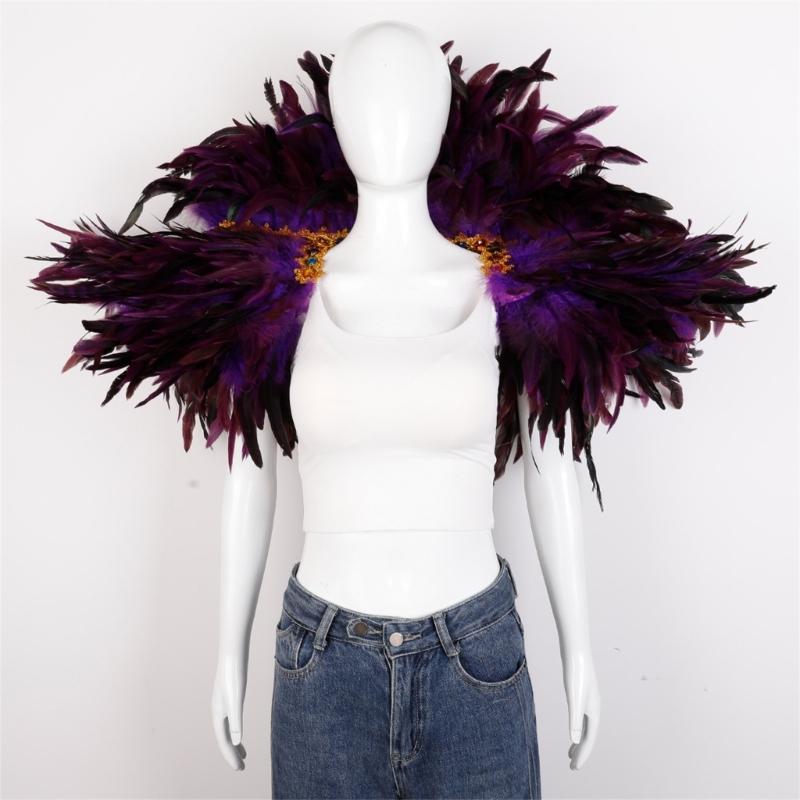 Veer Sjaal Cape Schouderomslag Gothic Veer Shrug Poncho Gouden Kraag Halloween Cosplay Kostuum voor Volwassenen Vrouwen