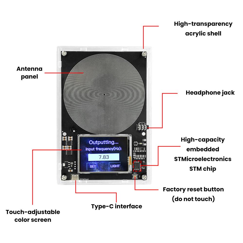 DC 5V Schumann Wave Generator 0.01-99999Hz Adjustable Frequency Sine Wave Signal Generator Type C Touch Screen Audio Resonator