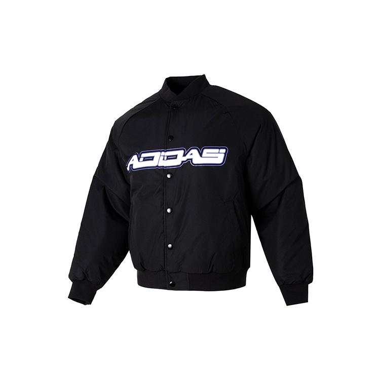 adidas Solid Letter Shoulder Insert Casual Cotton Jacket Asia Sizing Black White Men s IK2412 XL