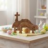 Ornement de scène de Pâques Tombeau Vide en Bois Portable Mini Décoratif Plateau Tombeau de Jésus Ensemble Ornement de Croix de Pâques DIY Cadeau