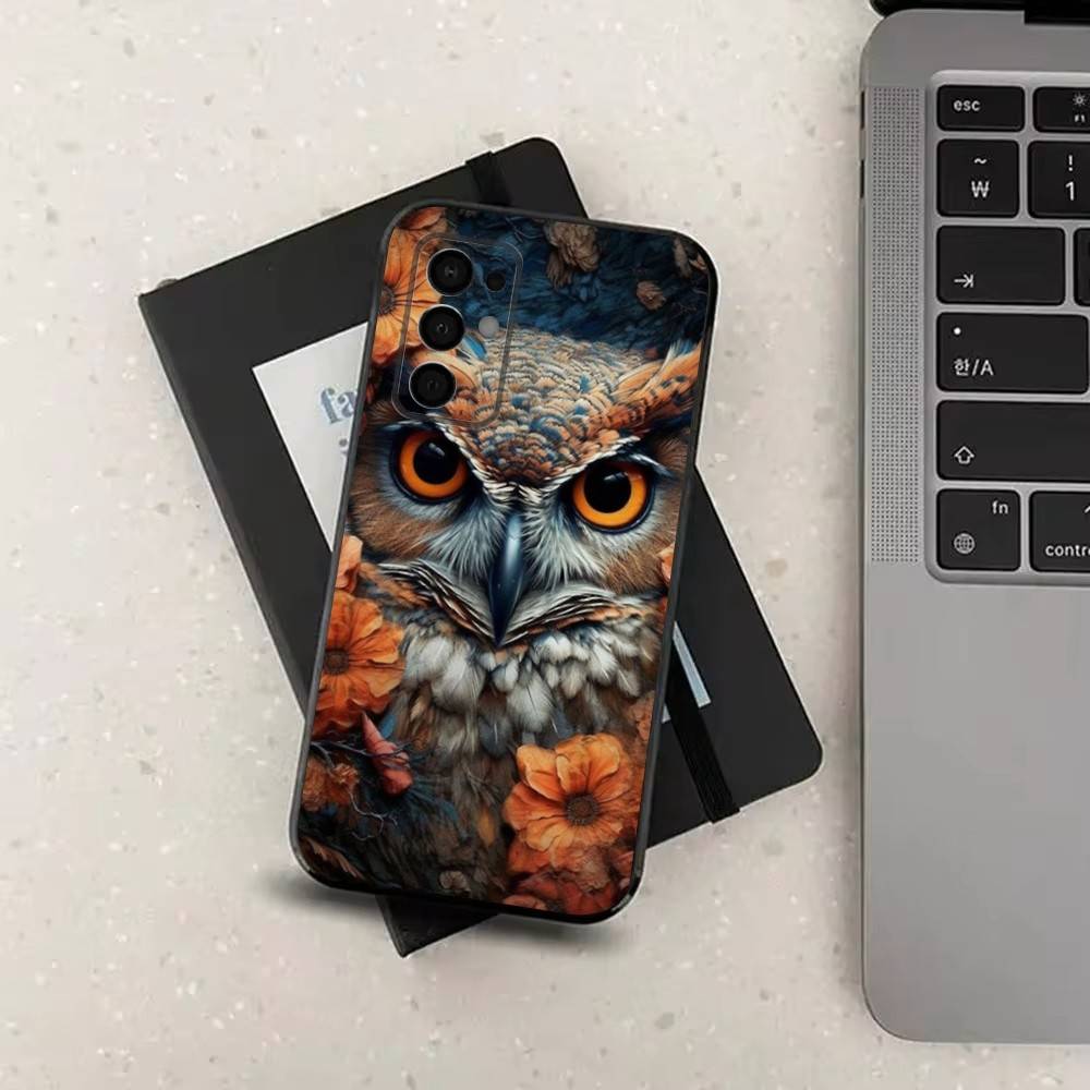 Cute C-Colorful Owl B-Bird For Samsung Galaxy A73,31,71,53,32,72,Note,22,41,8,9,52,J7,Soft Black Silicone Cover Case