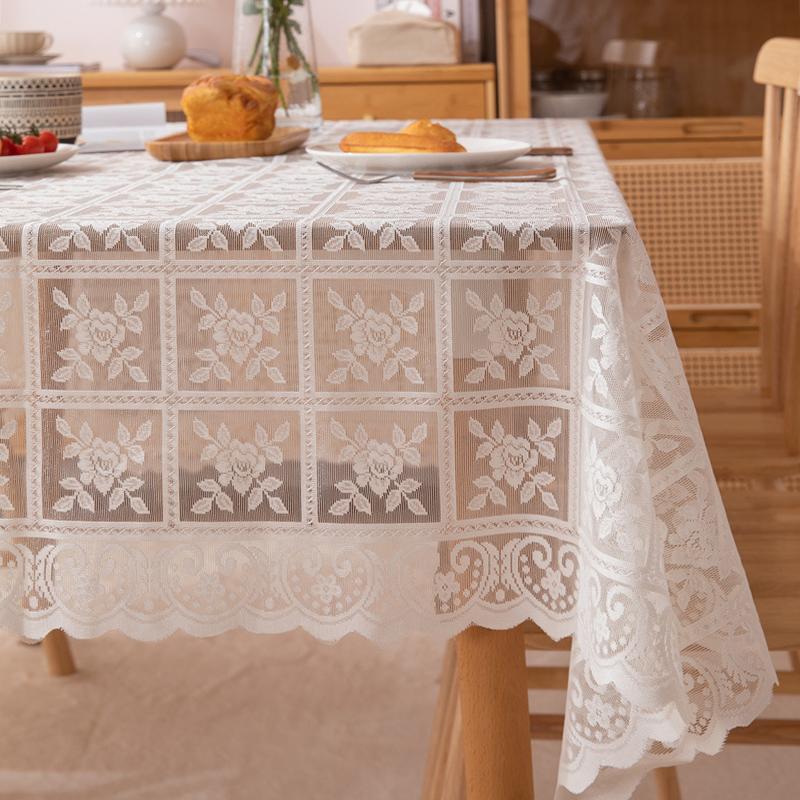 Beige Square Lace Openwork Tablecloth Retro European Embroidery Table Linen Wedding Party Garden Home Decoration