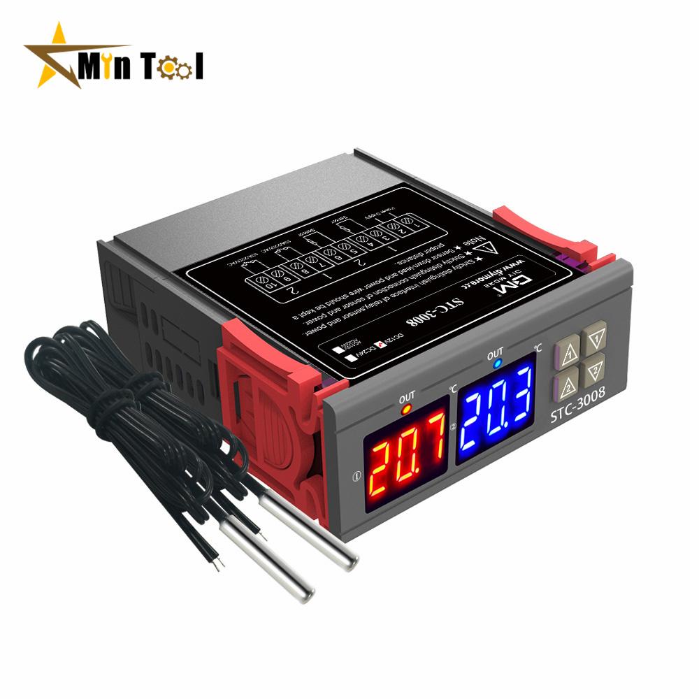 STC-3008 Dual LED Digital Temperature Controller Thermostat Thermoregulator Incubator 12V 24V 110V 220V for Industrial Tool
