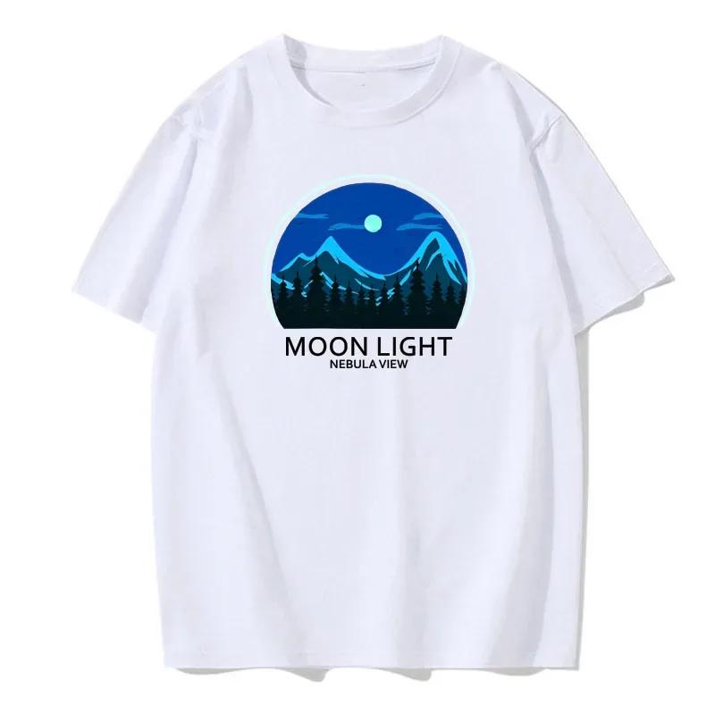 Men's summer mountain night pattern printed T-shirt, 100% cotton round neck, high-quality, fashionable and versatile top