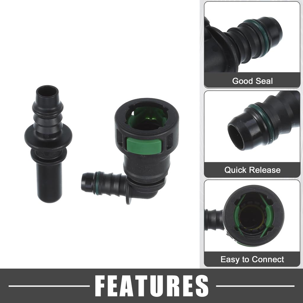 A ABSOPRO Car Fuel Line Hose Quick Release Connector Kit 90 Degree 11.8mm SAE To 5/16" 8mm Hose Plastic Green