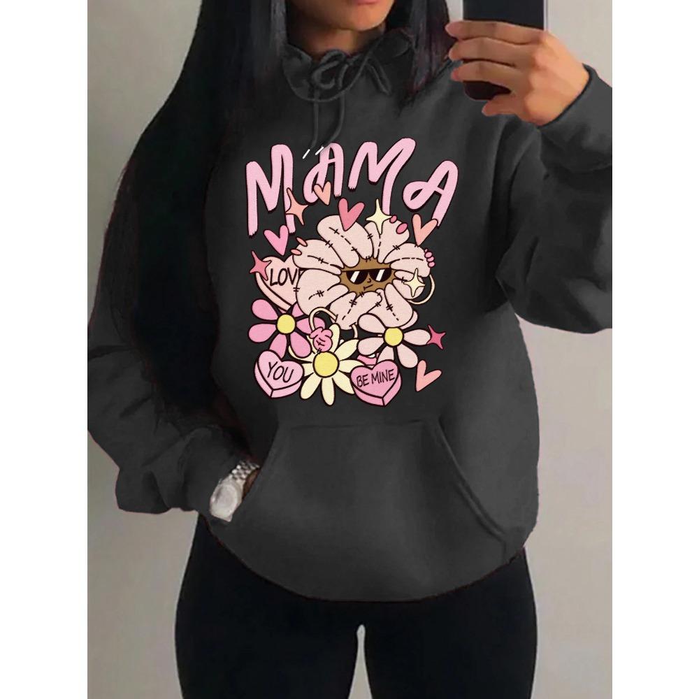 Mama Love You Beautiful Flower Pattern Hoodies Women Casual Comics Clothing Harajuku Y2K Hoody Autumn Fleece Woman
