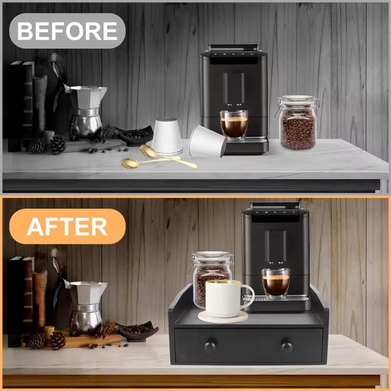 Coffee Machine Rack Organizer With Drawer Coffee Capsule Storage Rack Kitchen Organizer Countertop Spice Shelf Coffee Capsule Storage Box Wood