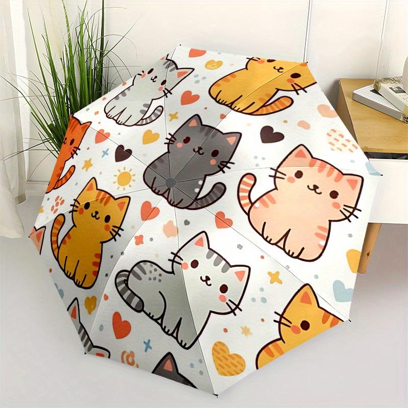 1pc Cats Hearts Automatic Open/Close Umbrella with One Touch Button,, Windproof Design   Lightweight Portable Umbrella for Women & Men6022