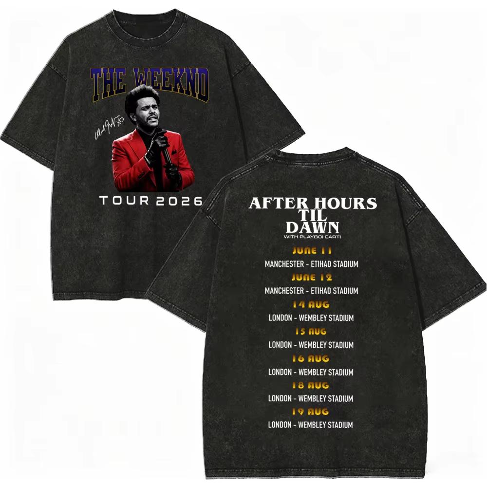 2026 Summer Hot Sale Vintage Washed Rapper The Weeknd Graphic T Shirts After Hours Til Dawn Tour T-shirt Men Women Vintage Streetwear Oversized Tshirt
