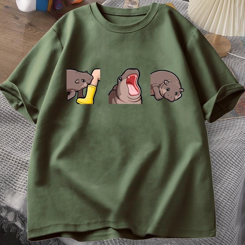 Moo Deng T Shirt Funny Baby Hippo Moo Deng Gang Tshirt Cute Baby Pygmy Hippo Moo Deng TShirts Hippo Lover Graphic Tees Clothes