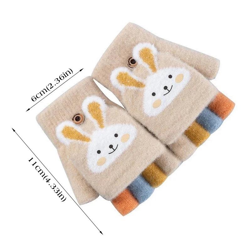 Kid's Warm Thick Flip Half Finger Gloves Boys Girls Winter Warm Gloves Cartoon Cute Rabbit Gloves Daily Crawling Outing Gloves