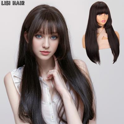 Synthetic Long Straight Wig With Bangs Princess Cut Anime Wig Natural Hair Wig For Women Cosplay And Daily Wear