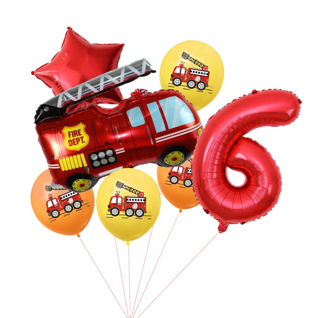 Fire Truck Aluminum Film Digital Balloon 7Pcs Birthday Party Decoration Balloon Venue Arrangement Set