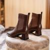 Thick Heel Square Head Short Boots Women's High Heel Socks Boots Knitted Elastic Boots 2025 New Women's Boots Medium Heel Spring and Autumn Single 