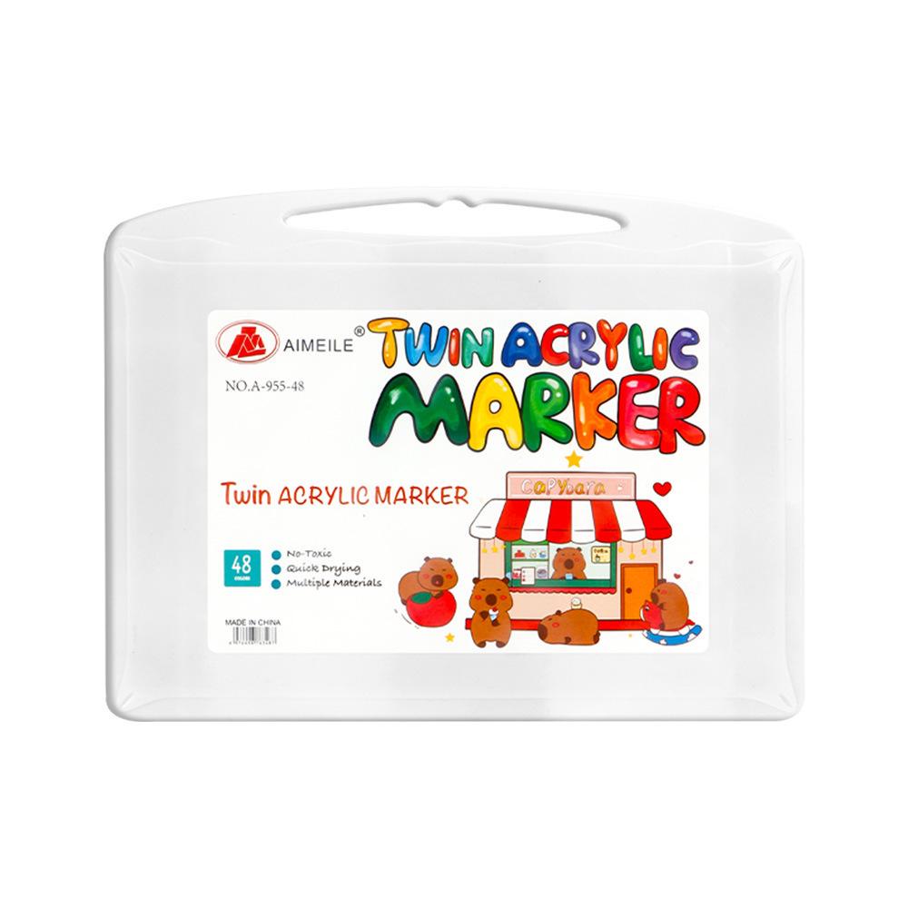 60-Color Double-Head Triangular Marker Set - Non-Bleeding, Stackable Watercolor Pens for Kids & Students