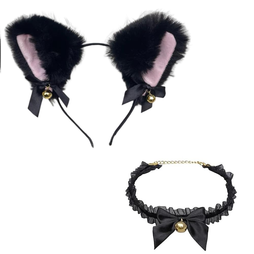 

YFFSFDC Обруч для волос с кошачьими ушками, колокольчиком и бантом, Милый аксессуар для волос с лентой, Дизайн с колокольчиком, Аксессуар для косплей-костюма, Сценический реквизит, Школьный фестиваль,