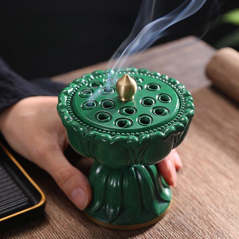 Antique Lotus Lamp Copper Incense Burner For Incense Coil Home Creative Ornaments Brass Censer Decoration For Home Aroma