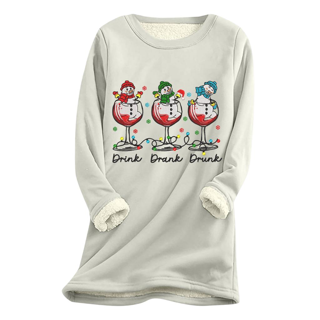 Women's Christmas Print Thick Plush Lambswool Warm Long Top