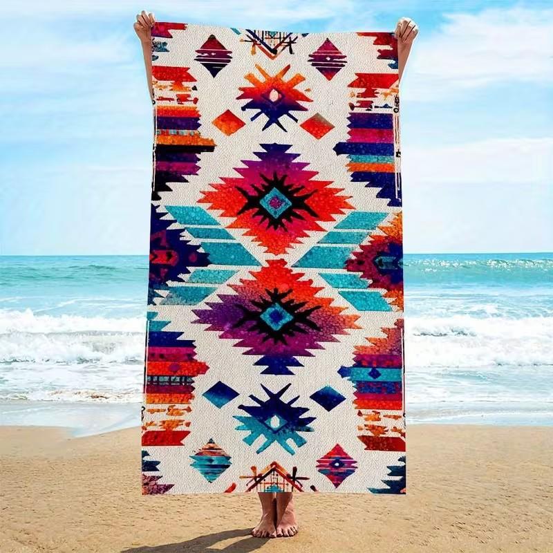 Southwestern Aztec Print Microfiber Beach Towel Vibrant Geometric Tribal Pattern Quick Dry Towel for Outdoor Use 50x100cm