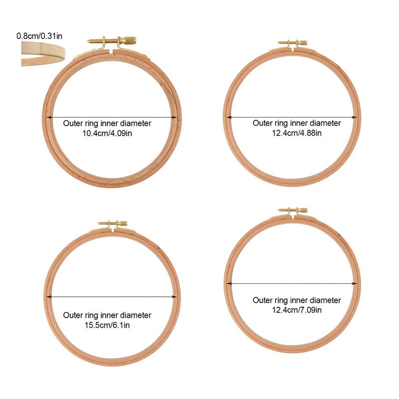 Embroidery Hoop Embroidery Frame Ring Set of 4 Wood Adjustable Sewing Hoops Frames for Art Craft and Wall Decoration