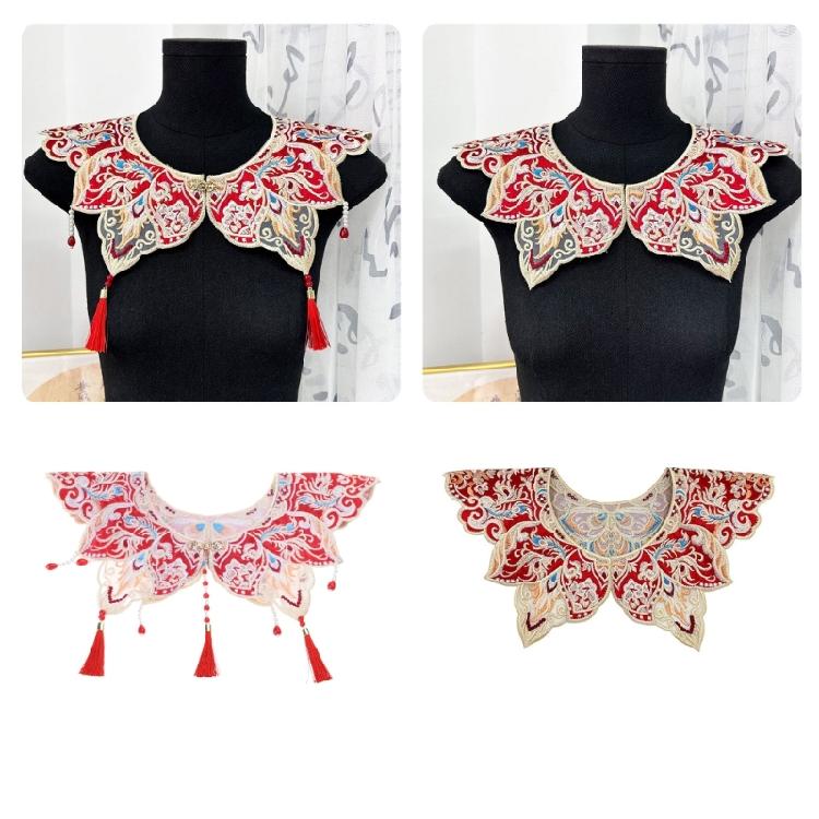 Embroidery Fringed Collar Elegant Detachable Collar Shawl Vintage Horseface Skirt Collar Costume Dressingup Accessories
