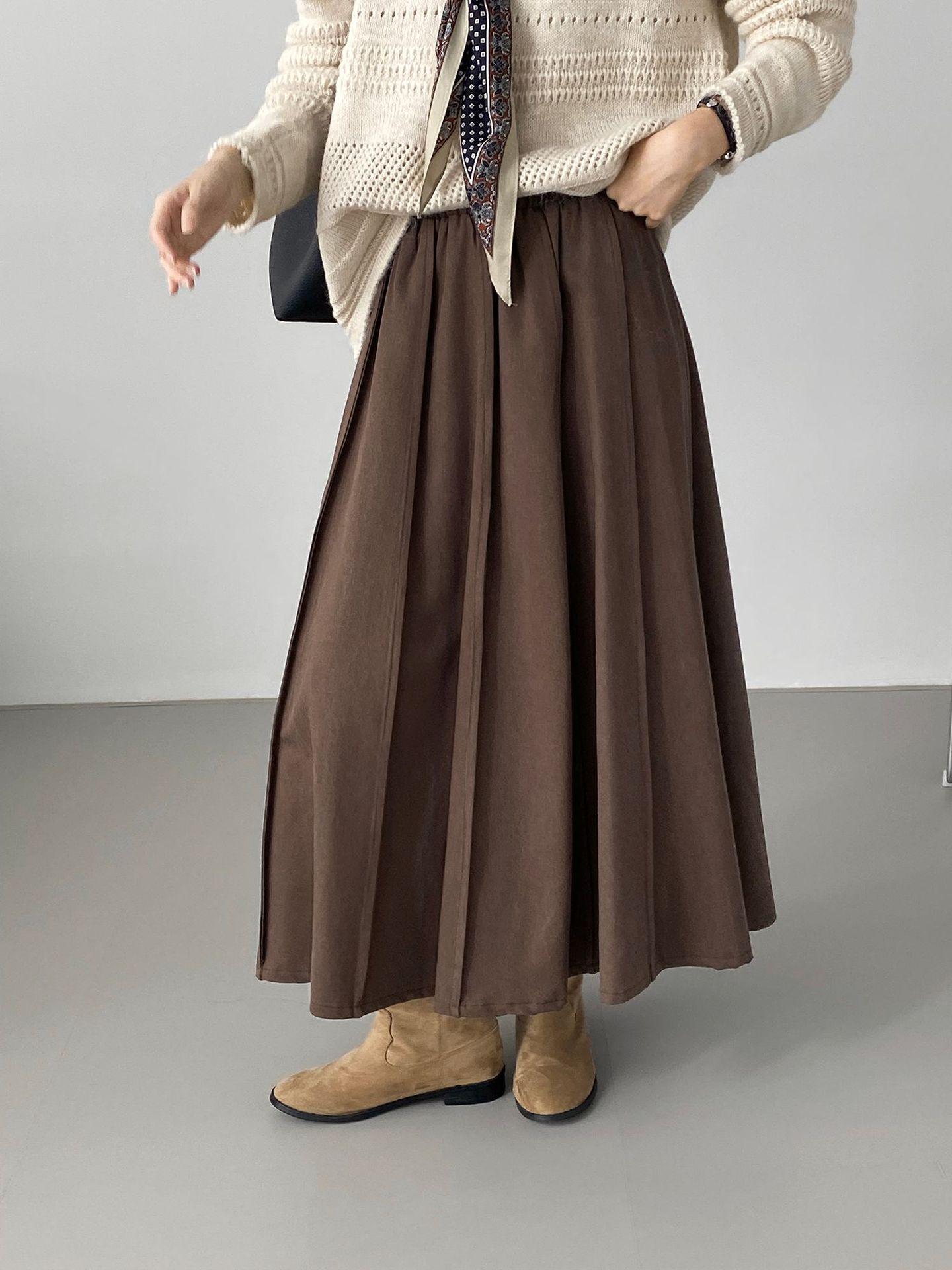 

Юбка А-силуэта серого цвета в корейском стиле с плиссировкой и эластичной талией для женщин - Осенне-зимняя, стройнящая 6129 M коричневый/каштановый