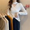 White Cross V-Neck Knit Sweater for Women - Slim Fit, Irregular Halter, Trendy Korean Style