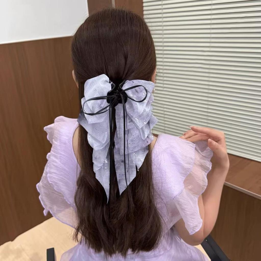 Handmade Chiffon Floral Bow Ponytail Clip for Voluminous Hair