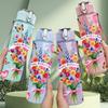 1PC Heart Shaped Bouquet Butterfly Pattern 750ml Color Plastic Sports Water Bottle Leakproof Flip Straw Lid Suitable for Sports Office Home Use