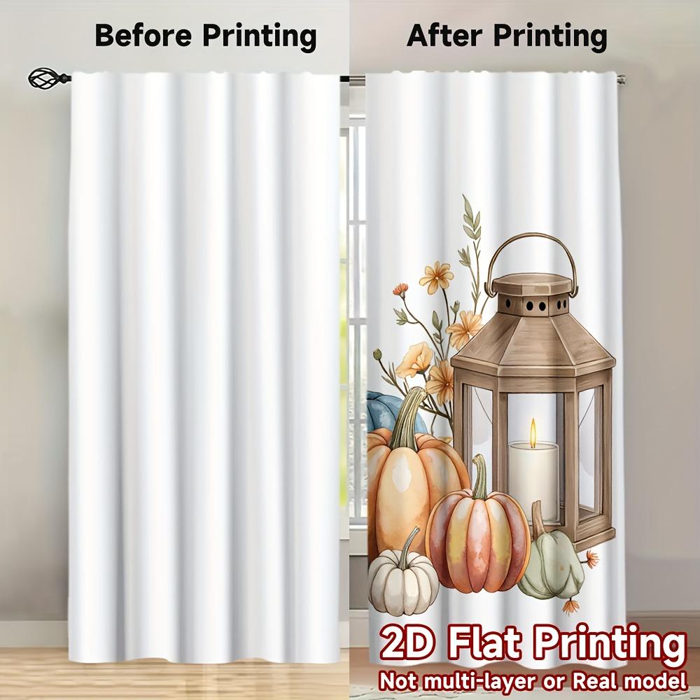 2PCS Thanksgiving Fall Curtains, Pumpkin Lantern Floral, Digital Print, Bedroom Living Room, Office, Kitchen, Bathroom