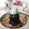 Black Cat Floral Round Area Rug,Carpet Rug for Living Room Bedroom Sofa Playroom Decor,Non-slip Floor Mat