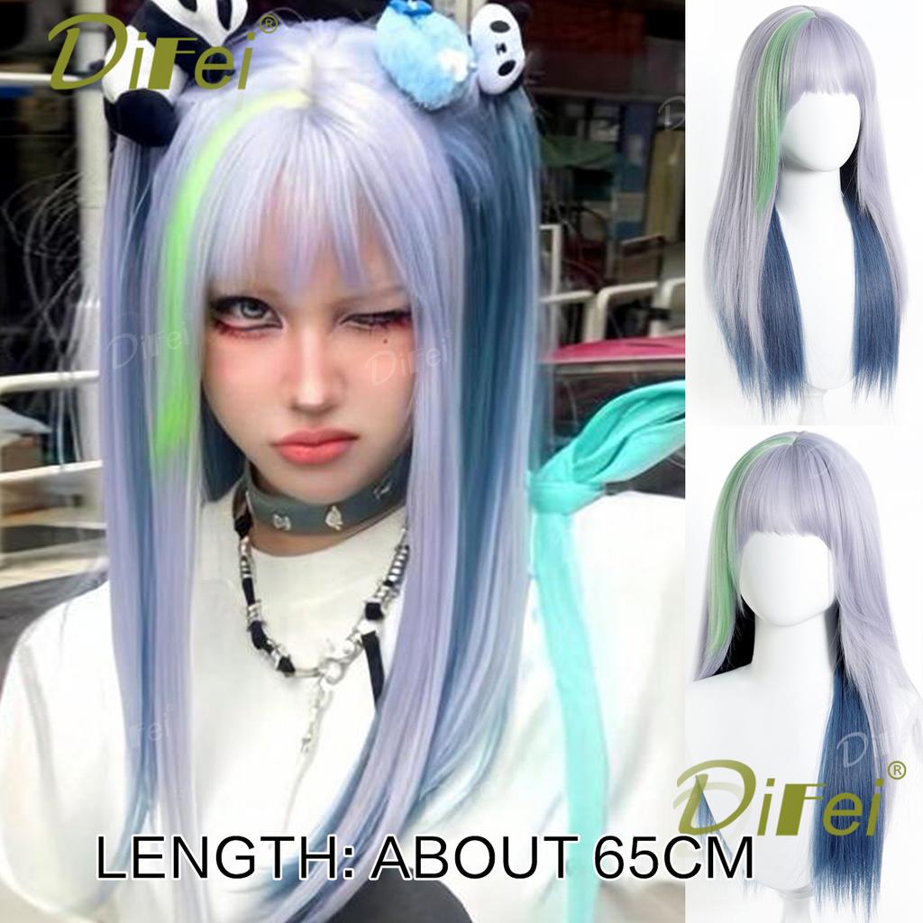 Platinum Blonde Straight Synthetic Cosplay Wig Straight Hair Wig With Straight Bangs Suitable For Women Halloween Christmas Wear