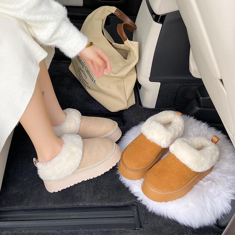 Cotton Shoes Women's New Winter Velvet Thickened Waterproof and Non-slip Women's Shoes One Pedal Cotton Shoes Warm Thick-soled Snow Boots