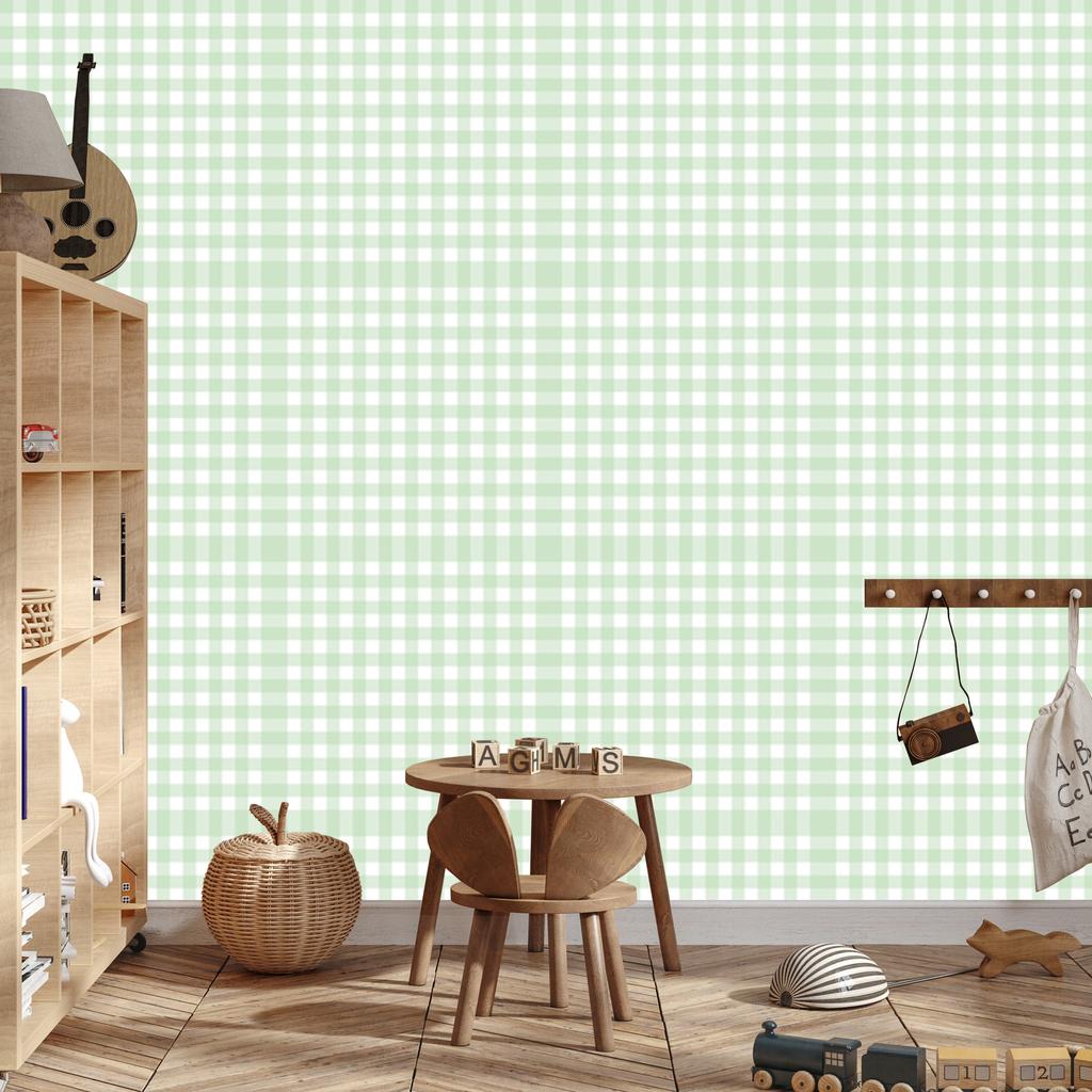 Wallpaper Fabric Pattern White and Mint for Living Room and Bedroom 50x1000