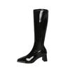 2024 Autumn/Winter New Long Boots Women Metal Square Head Look Thin Thick High Heels Chelsea Women's Ankle Boots