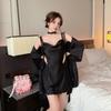 Thin summer sexy women's ice and snow silk pajamas, streamer pajamas, suspenders, spring and autumn bathrobes, two-piece set live broadcast