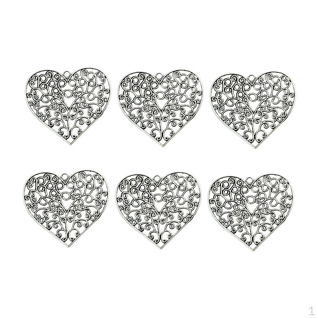 6 Pieces Heart Pendant Jewelry Making Charms Extra Large Pendants