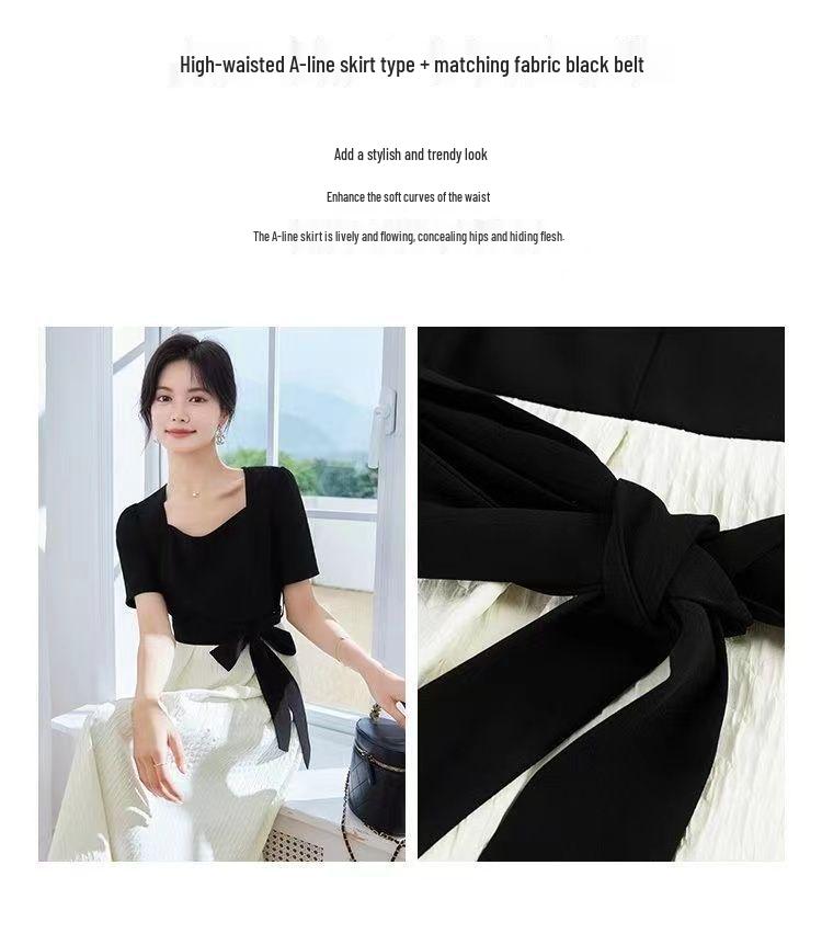 Hepburn Style Patchwork Slim Fit Petite Long Dress - Summer 2025 Korean Edition