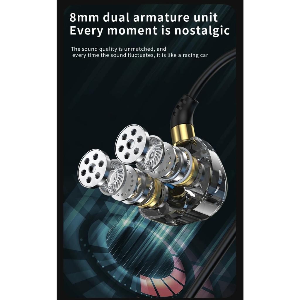 3.5mm Wired Earphones 8mm Dual Dynamic Coil HiFi Bass Stereo Earbuds Sports Gaming In-Ear Headset Headphones with Microphone