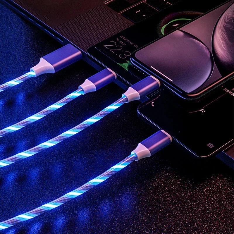 Câble de Charge Rapide 1m Câble LED Lumineux Câble de Données Type C Lumière Flottante USB pour IPhone 14 13 Pro Max Xiaomi Universel
