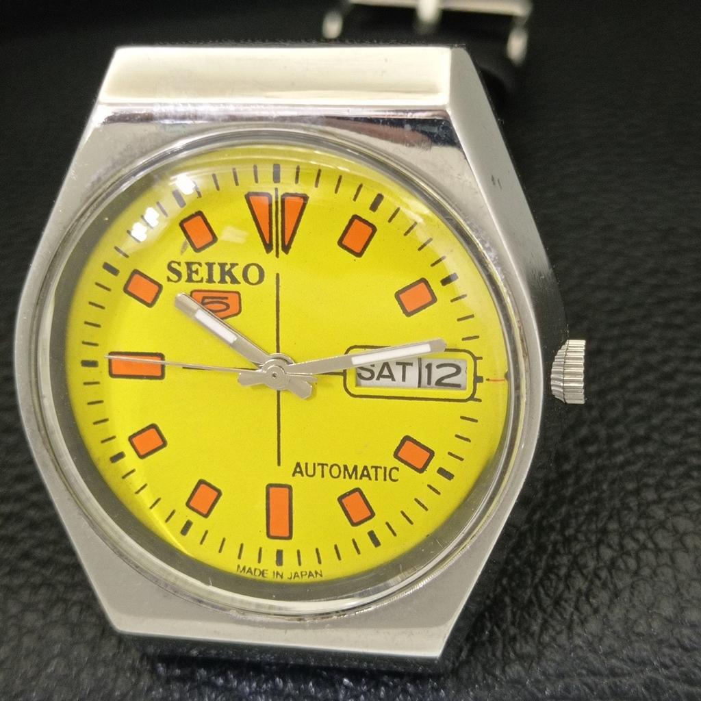 AUTOMATIC VINTAGE SEIKO 5 JAPAN 6309A MENS YELLOW COLOR DIAL WATCH A702738-1 R210-a702738