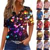 Camiseta Feminina Estampa Botão Manga Curta Diária Fin de Semana Moda Básica Gola V Regular Top St. Dia de Patrício