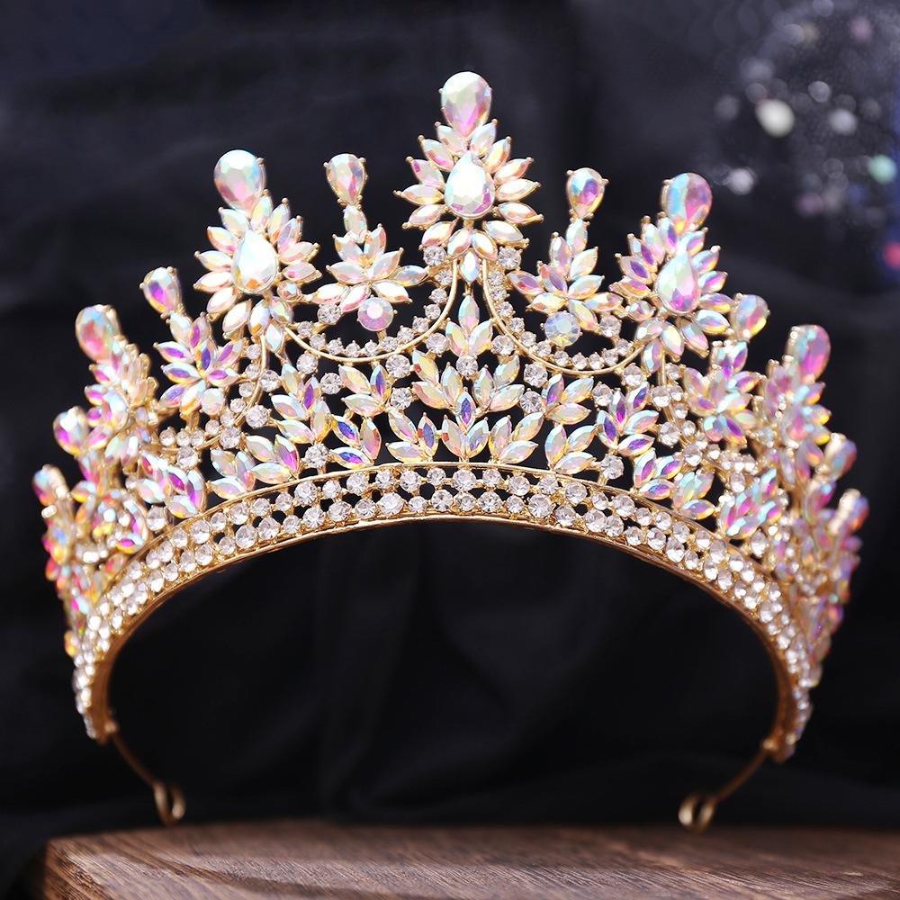 DIEZI Elegant Baroque Luxury Bridal Opal AB Crystal Tiara For Women Girls Gift Wedding Party Queen Crown Hair Dress Accessories