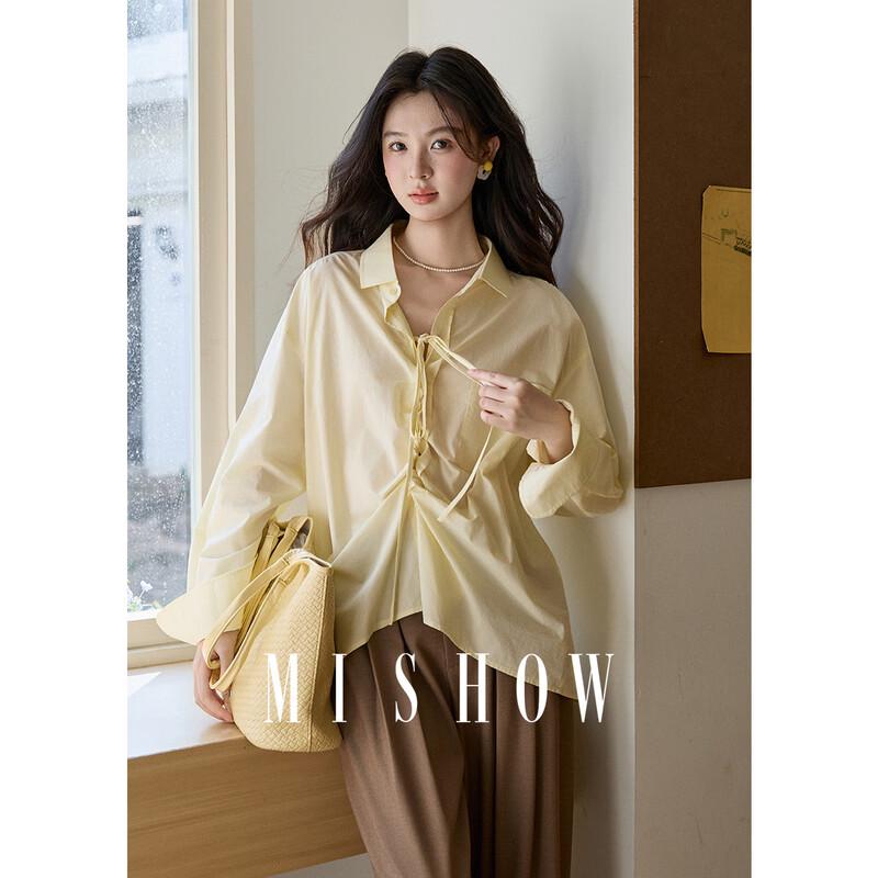 Women s Retro Knot Pleated 100% Cotton Long Sleeve Shirt M